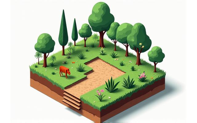 Illustration of layered backyard ecosystem showing different plant heights and habitats