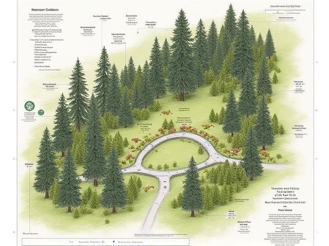 Digital design template example for a mountain garden with native conifers and wildflowers