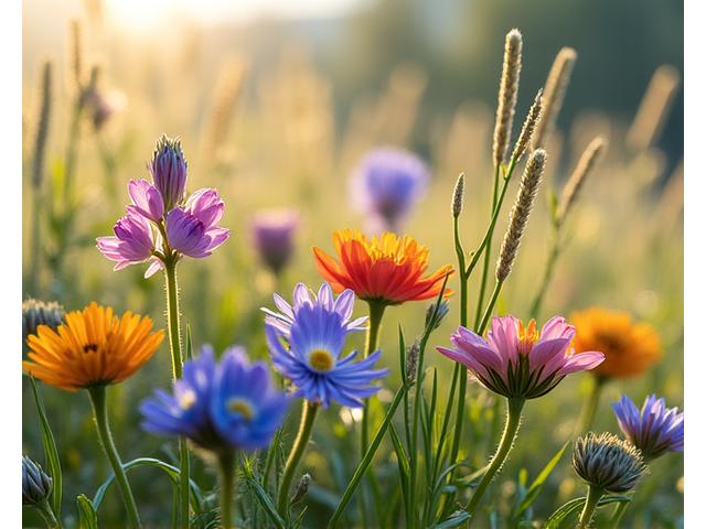Close-up of vibrant Colorado native wildflowers and grasses, thriving naturally.