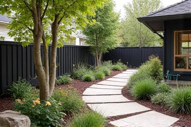 Small urban Denver backyard redesigned with drought-tolerant alpines and minimalist rock features