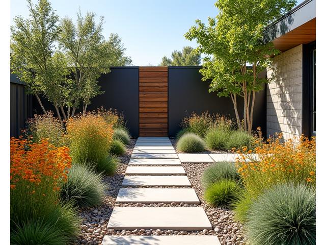 Modern Denver garden blending native Colorado plants with contemporary design, reflecting sustainable urban landscaping