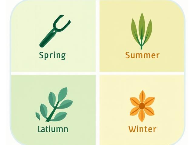 An organized seasonal maintenance calendar infographic for native plants, showing tasks like watering, pruning, and seed collecting for each month of the year.