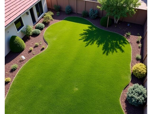 Before image of a traditional, water-intensive lawn with sparse plantings in a Colorado home.